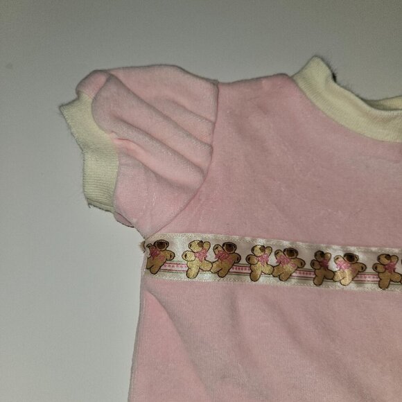 VTG Little Angel Teddy Bear Bodysuit 6-12 Months Pink Terrycloth Ivory - Picture 2 of 8